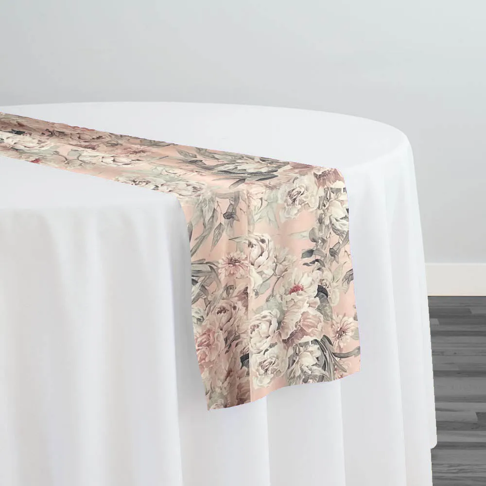 10pcs - Floral Dusk (Poly Print) Table Runner 14"x108" - Blush