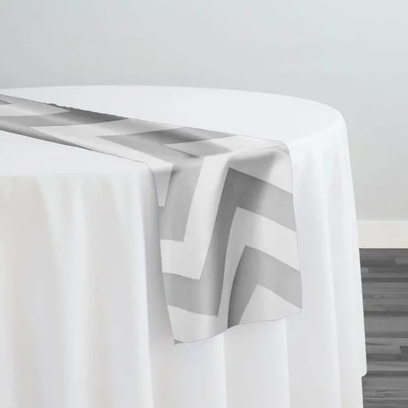 16pcs - Chevron Print (Lamour) Table Runner 14"x108" - Silver and White