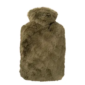 1.8 Litre Hot Water Bottle with Moss Green Long Hair Luxury Faux Fur Cover (rubberless)