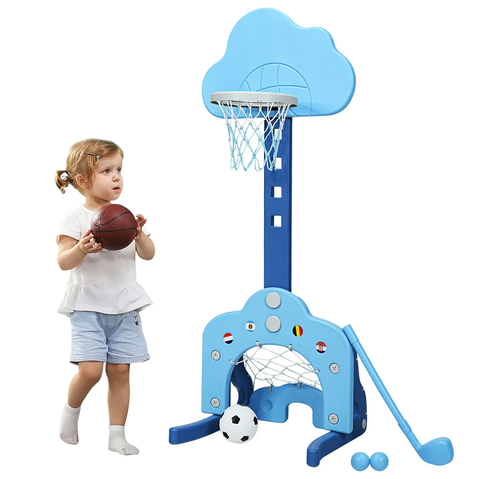 3-in-1 Basketball Hoop Set Stand Adjustable Height