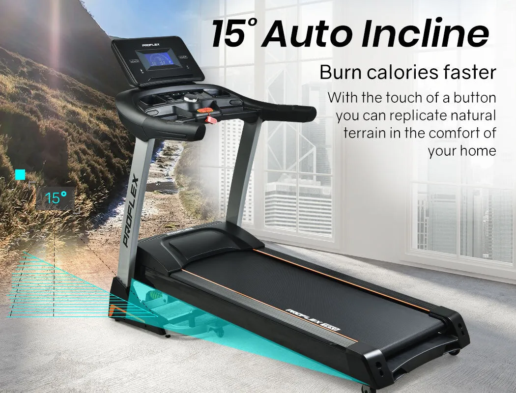 Advanced 4HP Electric Treadmill w/ Auto Incline, HD Suspension - Proflex