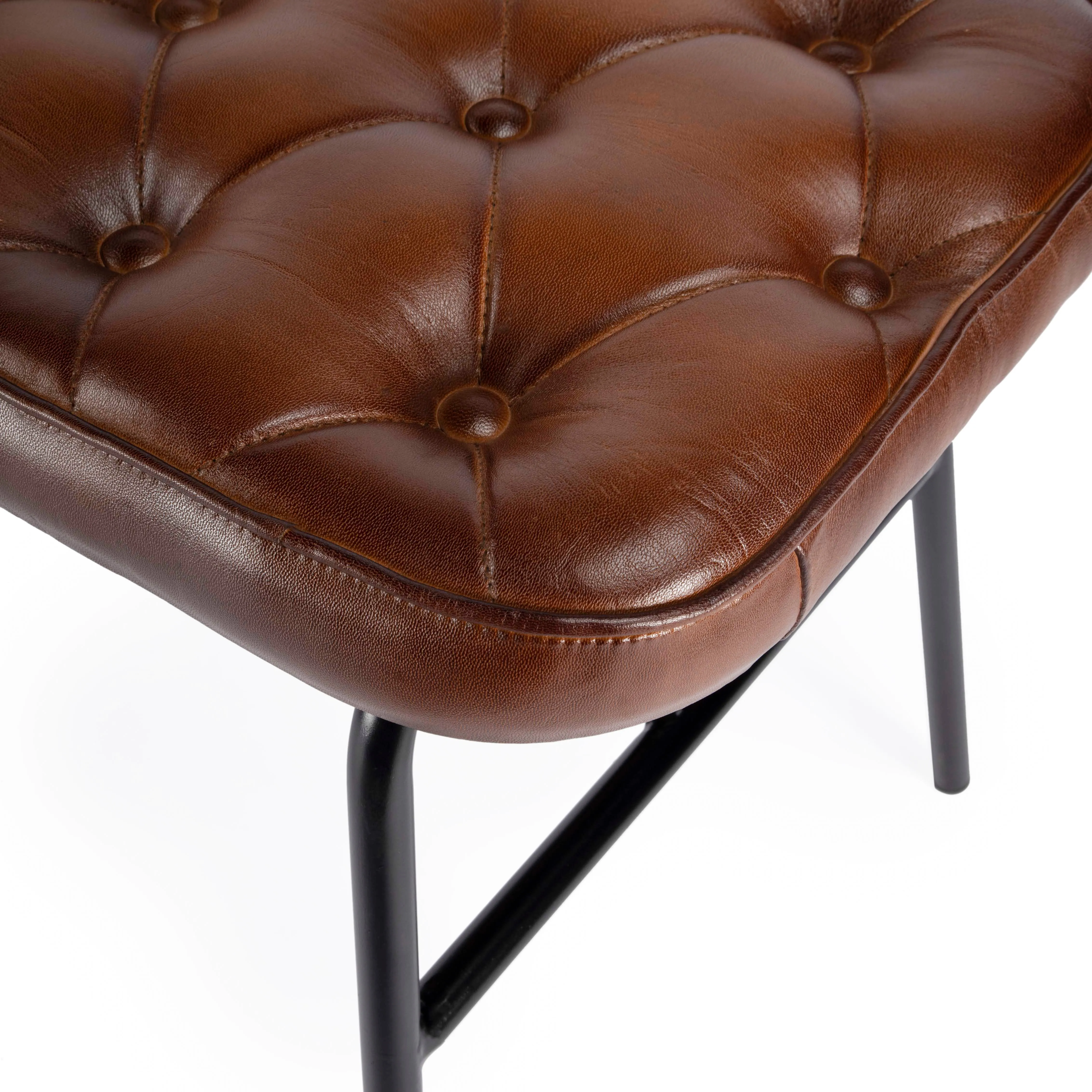 Austin Leather Button Tufted 47.25"W Bench in Medium Brown  5621344