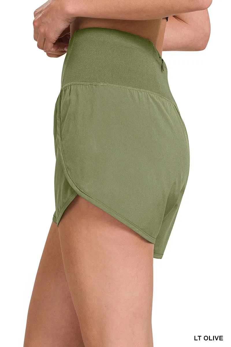 Bright Mauve High Waisted Zipper Back Pocket Running Shorts