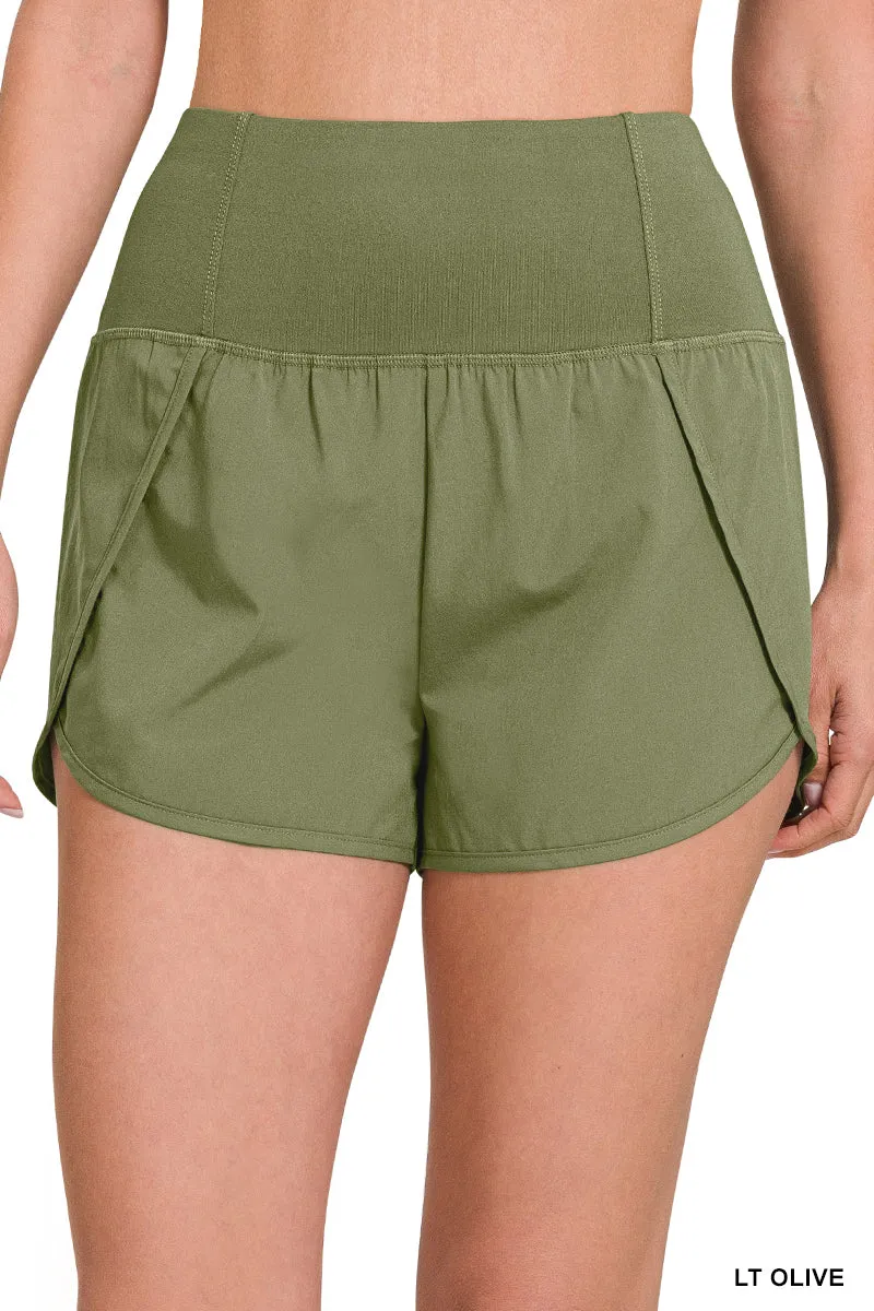 Bright Mauve High Waisted Zipper Back Pocket Running Shorts