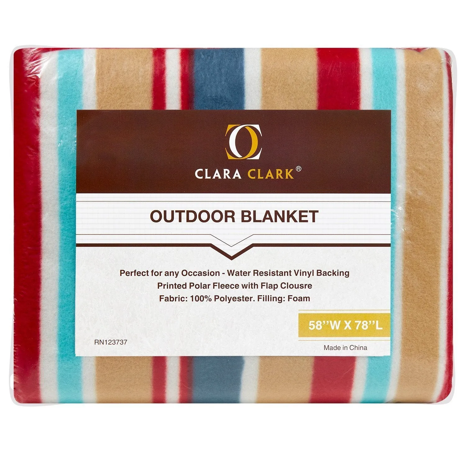 Clara Clark 58&quot; x 78&quot; Camping Beach Picnic Outdoor Blanket, X-Large, Red/Blue/Beige