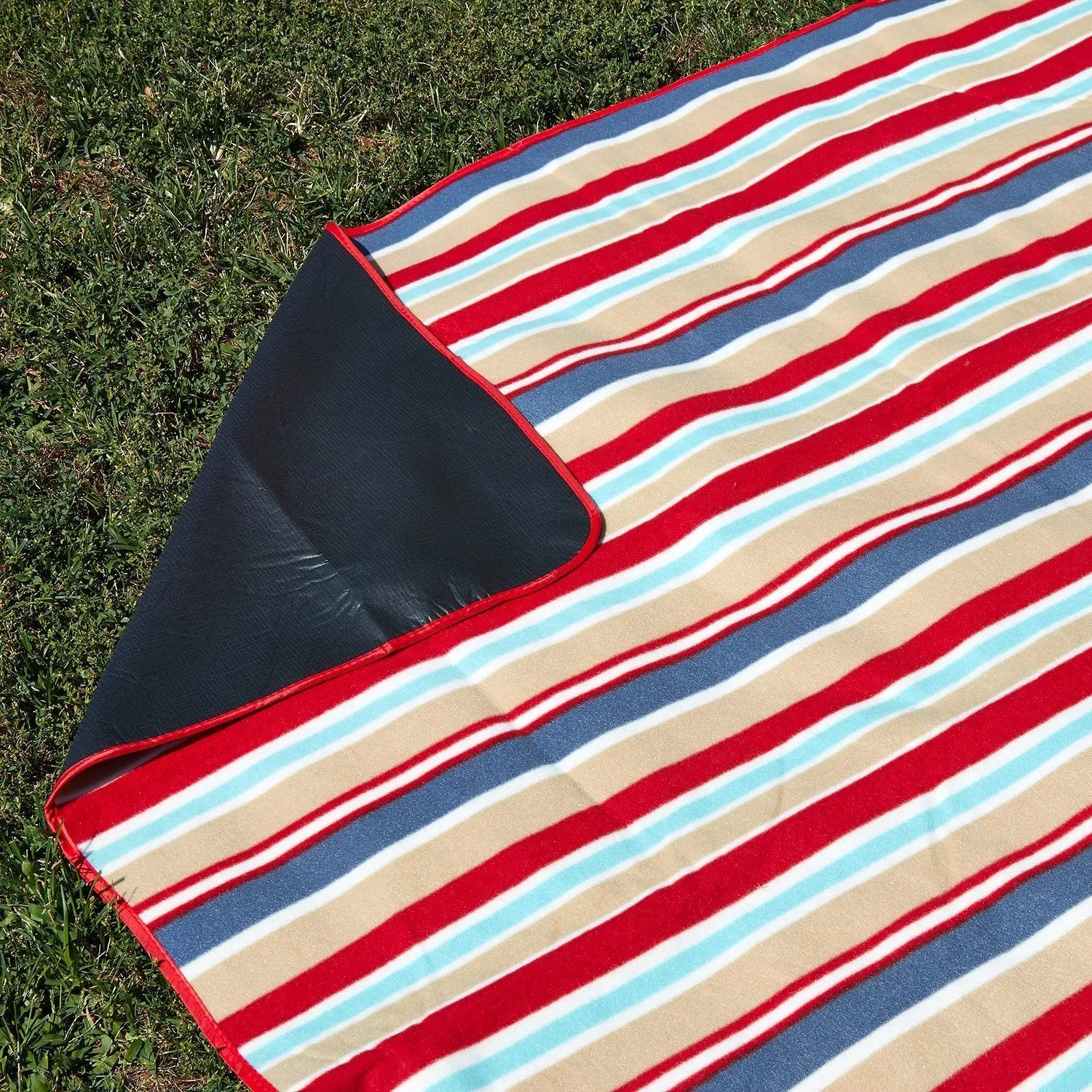 Clara Clark 58&quot; x 78&quot; Camping Beach Picnic Outdoor Blanket, X-Large, Red/Blue/Beige