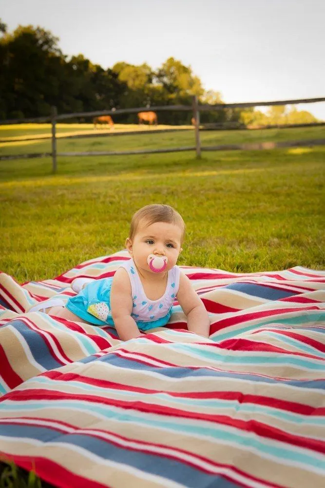 Clara Clark 58&quot; x 78&quot; Camping Beach Picnic Outdoor Blanket, X-Large, Red/Blue/Beige