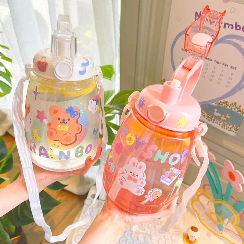 Cute Bear Big Capacity Water Bottle With Straw