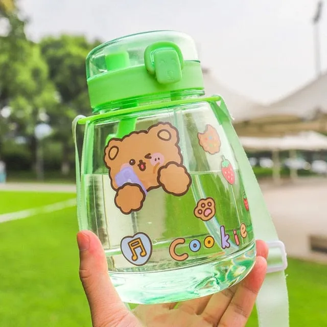 Cute Bear Big Capacity Water Bottle With Straw