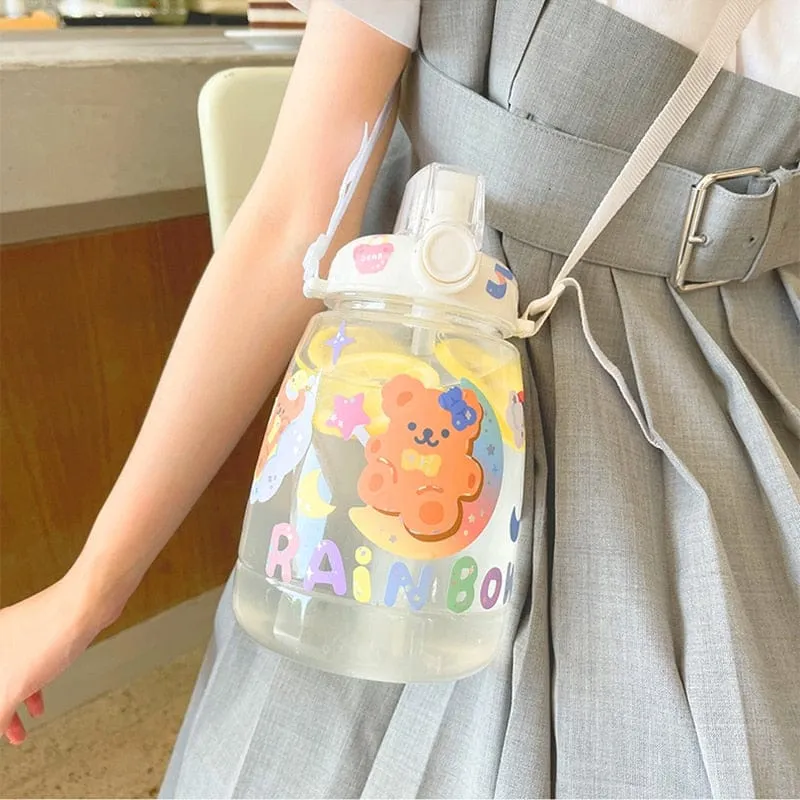 Cute Bear Big Capacity Water Bottle With Straw