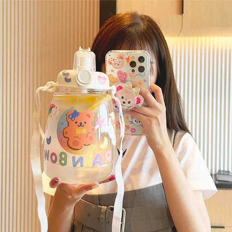 Cute Bear Big Capacity Water Bottle With Straw