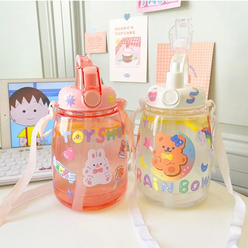 Cute Bear Big Capacity Water Bottle With Straw