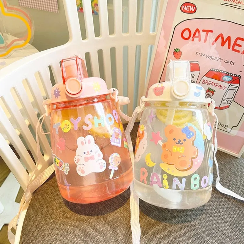 Cute Bear Big Capacity Water Bottle With Straw