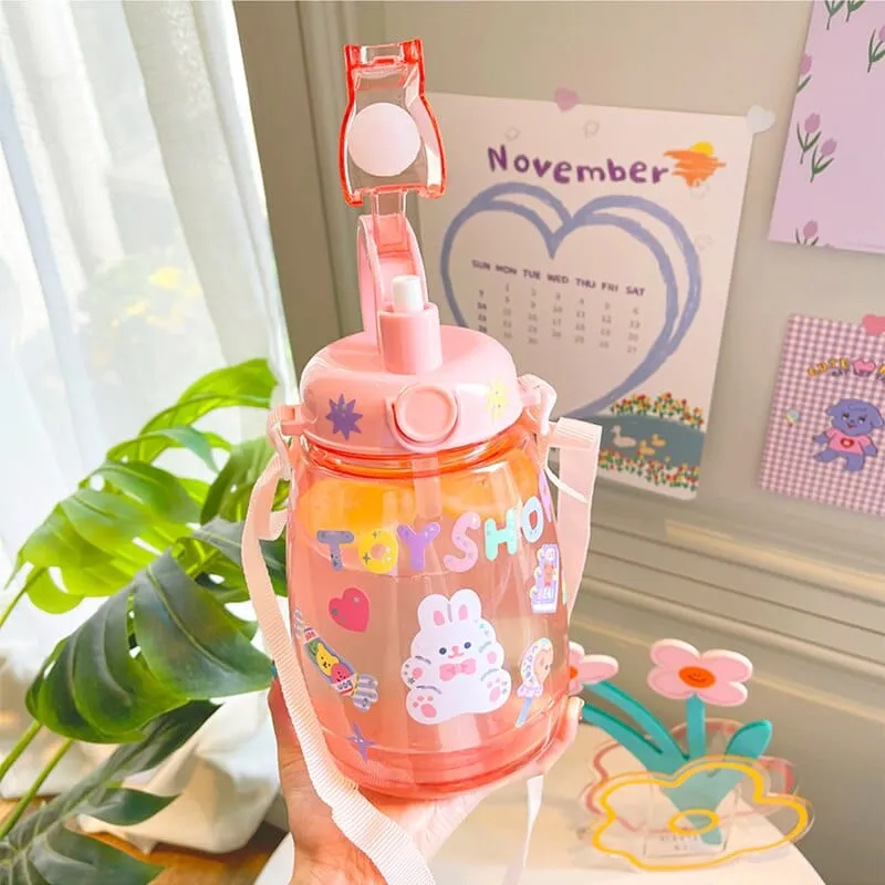 Cute Bear Big Capacity Water Bottle With Straw