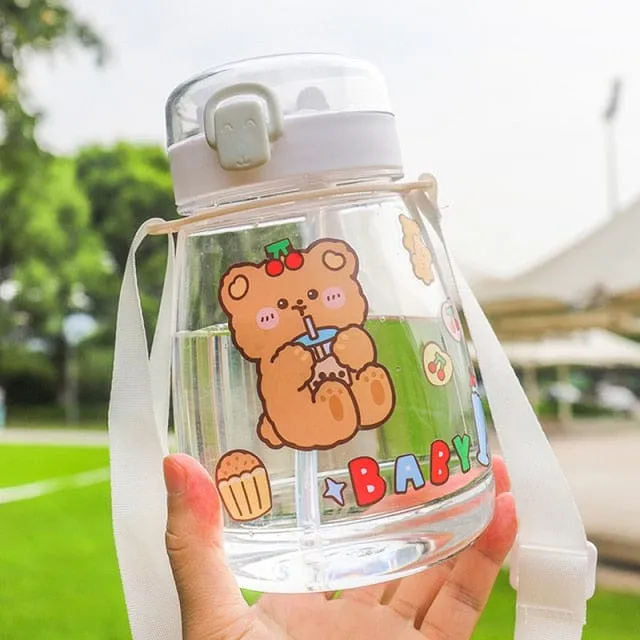 Cute Bear Big Capacity Water Bottle With Straw