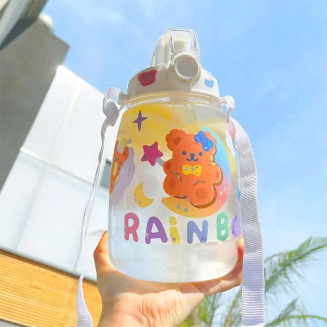 Cute Bear Big Capacity Water Bottle With Straw