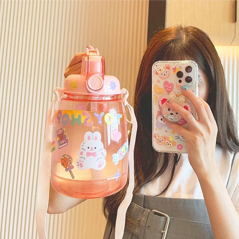 Cute Bear Big Capacity Water Bottle With Straw