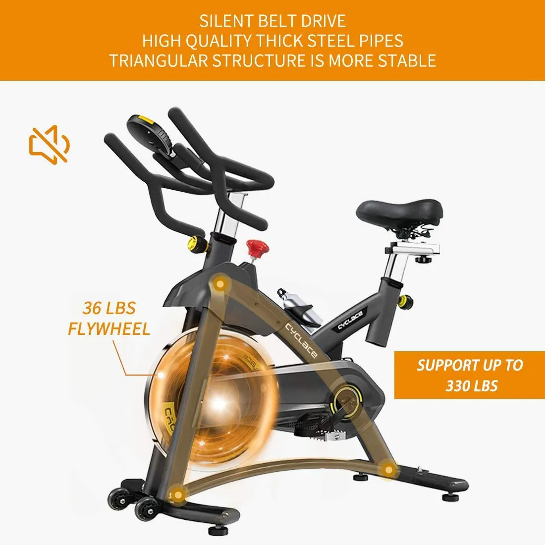 Cyclace Exercise Bike Stationary 330 Lbs Weight Capacity- Indoor Cycling Bike with Comfortable Seat Cushion, Tablet Holder and LCD Monitor