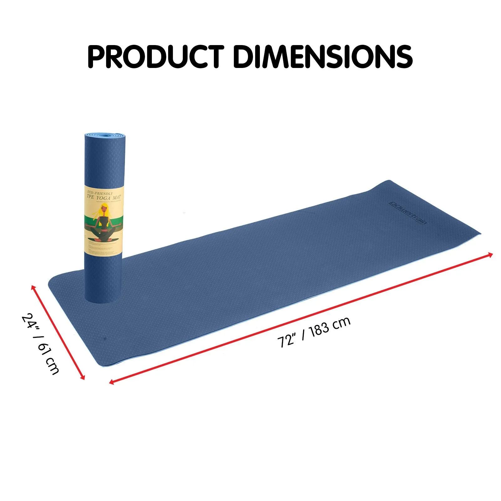 Eco-friendly 8mm TPE Yoga Mat, Non-slip, Dark Blue, Powertrain