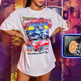 Fashion loose style European and American diverse car print short-sleeved T-shirt