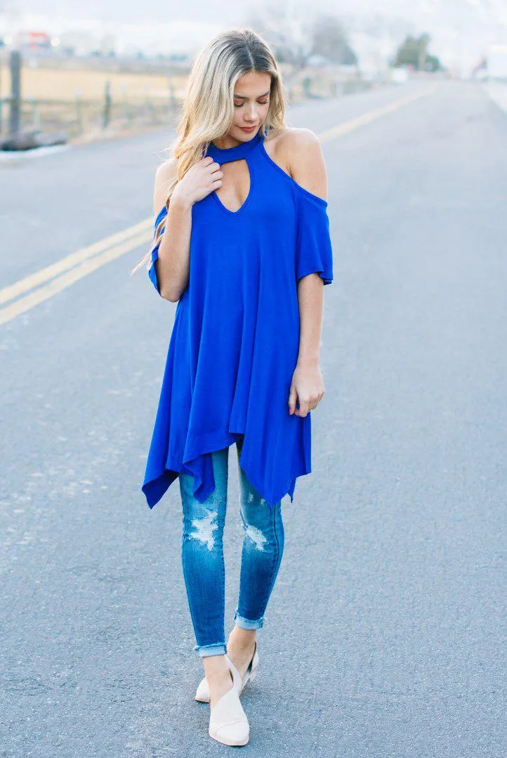 Flowy Open Shoulder Tunic | Royal Clearance