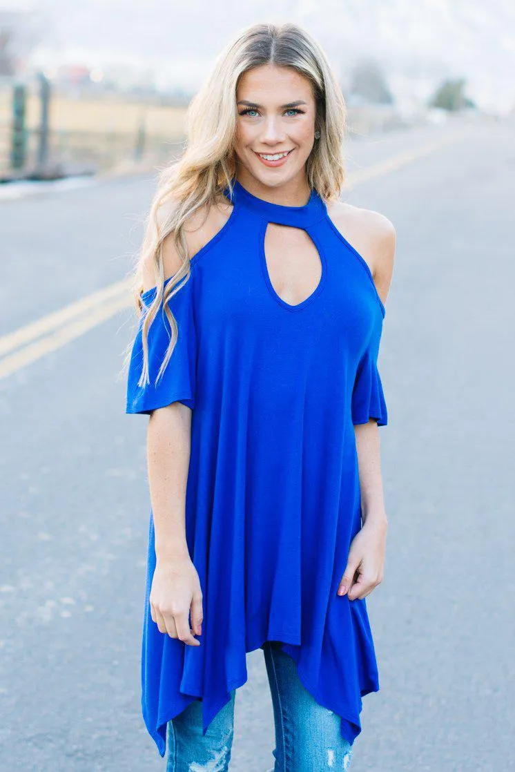 Flowy Open Shoulder Tunic | Royal Clearance