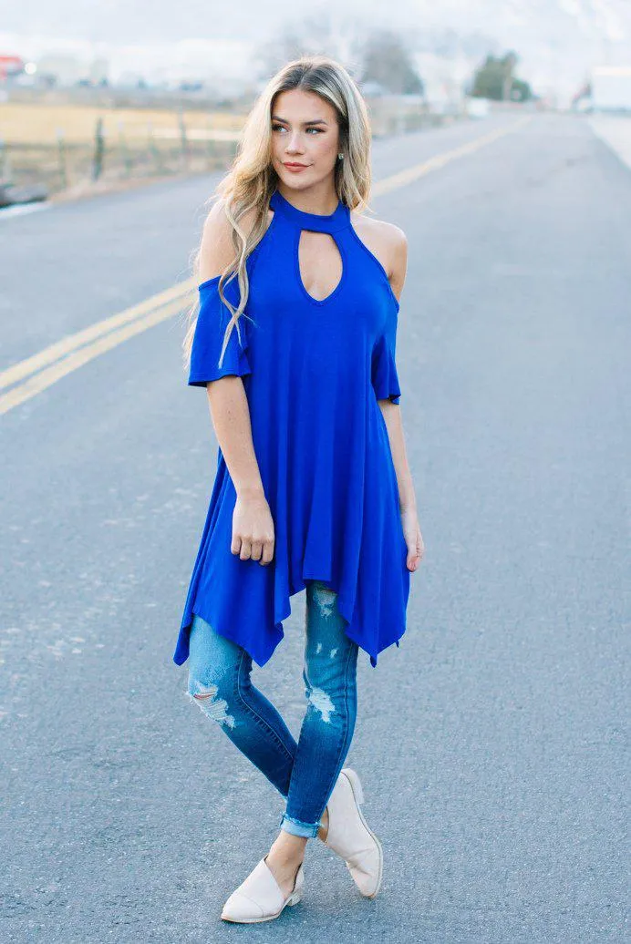 Flowy Open Shoulder Tunic | Royal Clearance