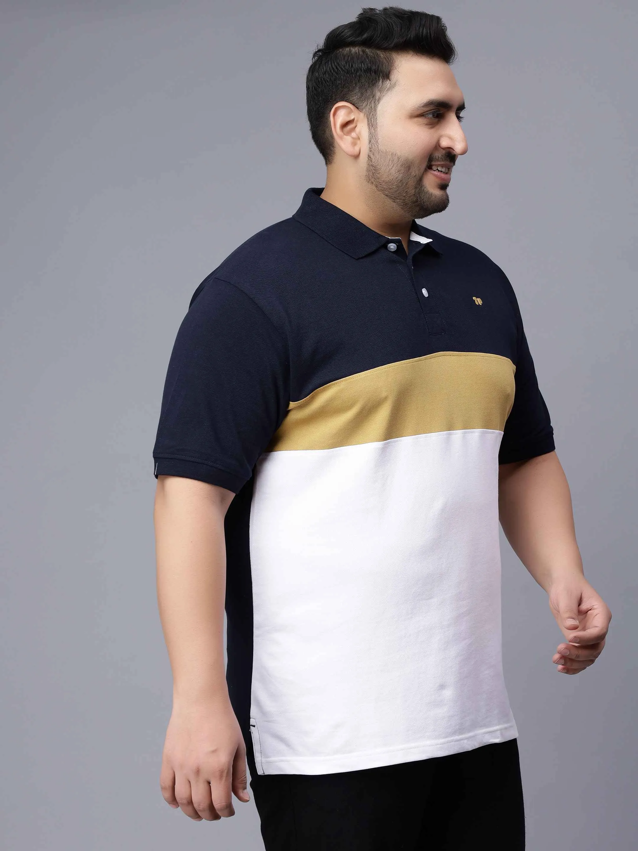 Gold Triple Striped Plus Size Polo T-shirt