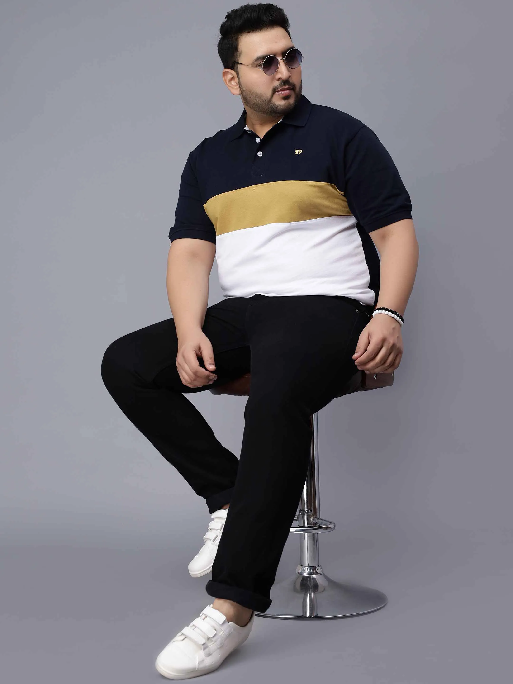 Gold Triple Striped Plus Size Polo T-shirt