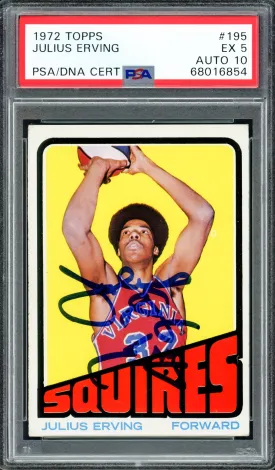 Julius Erving Autographed 1972-73 Topps Rookie Card #195 Philadelphia 76ers PSA 5 Auto Grade Gem Mint 10 PSA/DNA #68016854