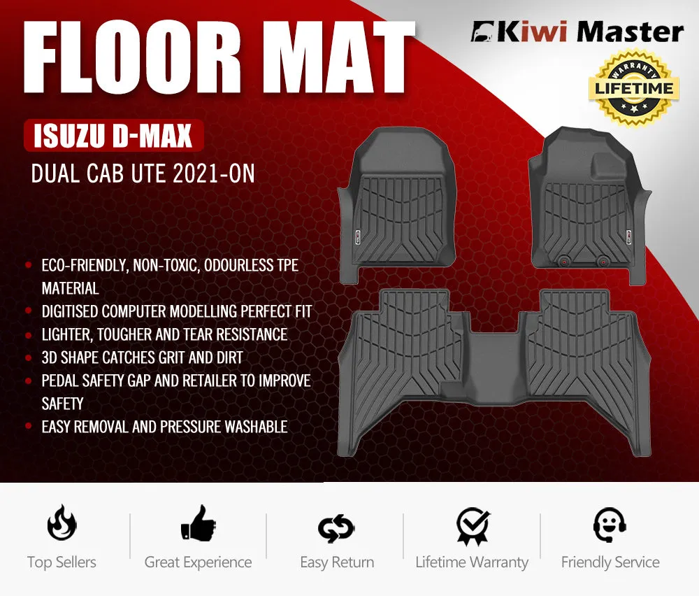 Kiwi Master 3D TPE Car Floor Mats Liner Fit Isuzu D-MAX DMAX Dual Cab UTE 2021 