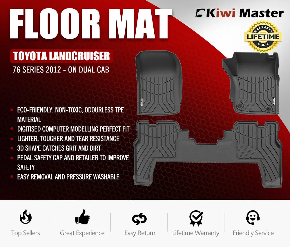 KIWI MASTER Car Floor Mats for Toyota Landcruiser 76 Series 2012 - ON GXL Dual Cab