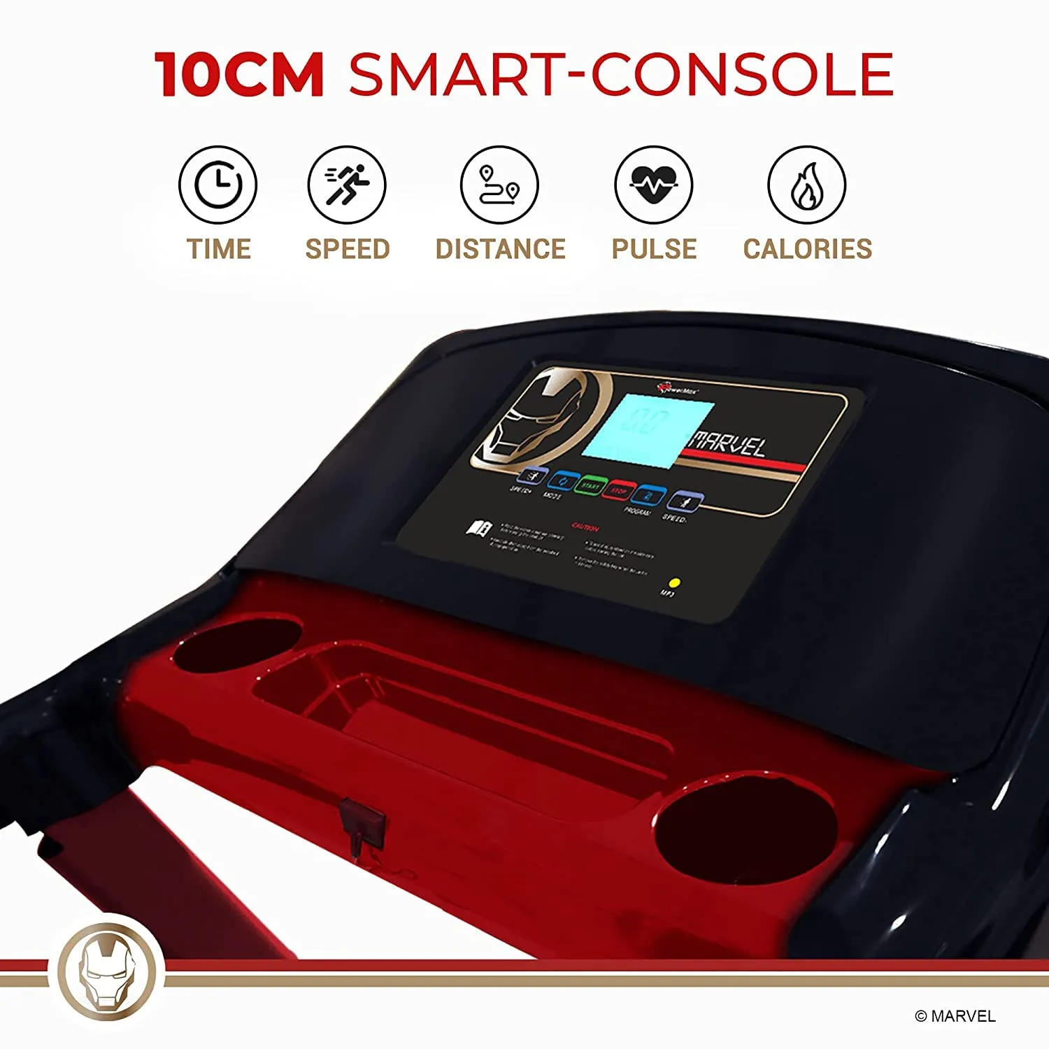 Marvel MT-1M Iron Man Edition 4HP Peak Smart Folding Electric Treadmill With Manual Incline | MP3 | Speaker | Exercise Machine - Red