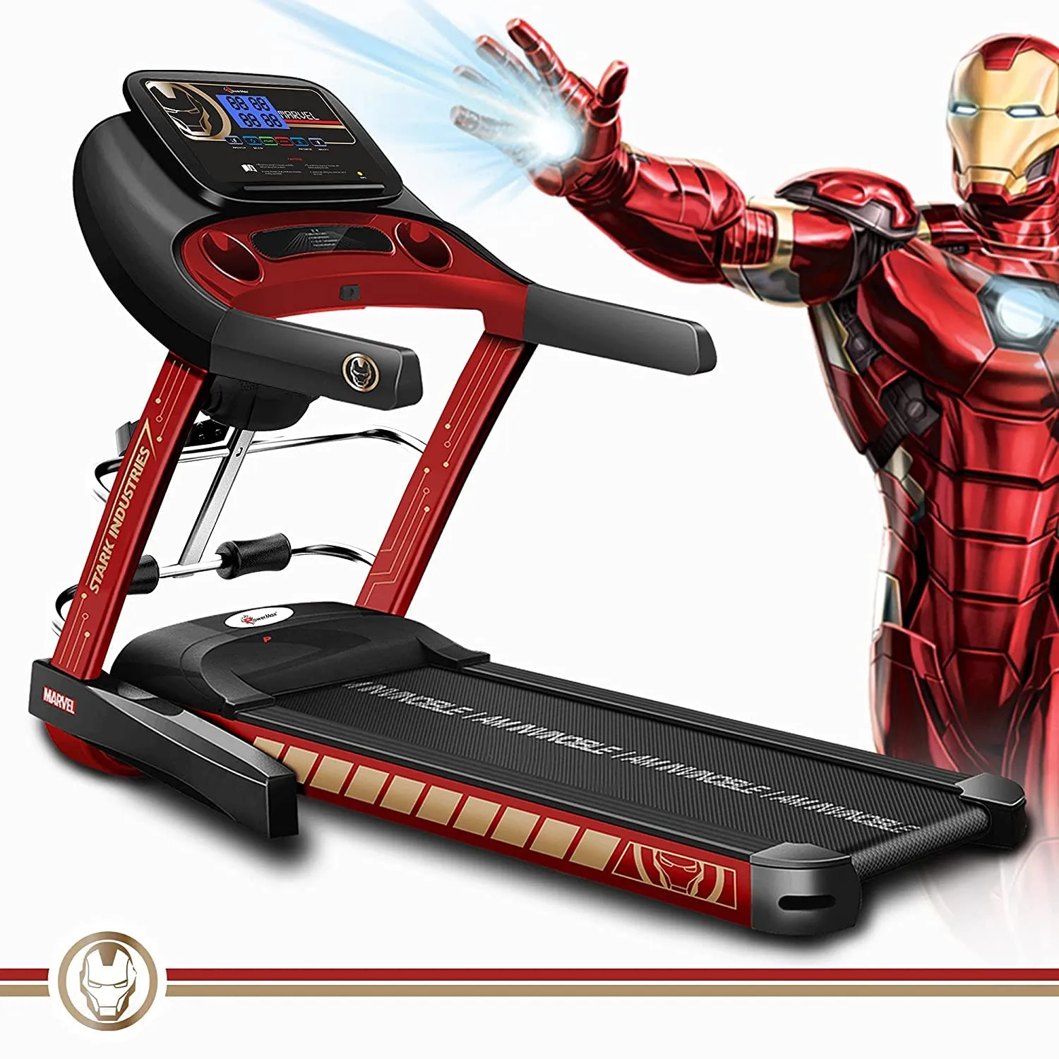 Marvel MT-1M Iron Man Edition 4HP Peak Smart Folding Electric Treadmill With Manual Incline | MP3 | Speaker | Exercise Machine - Red