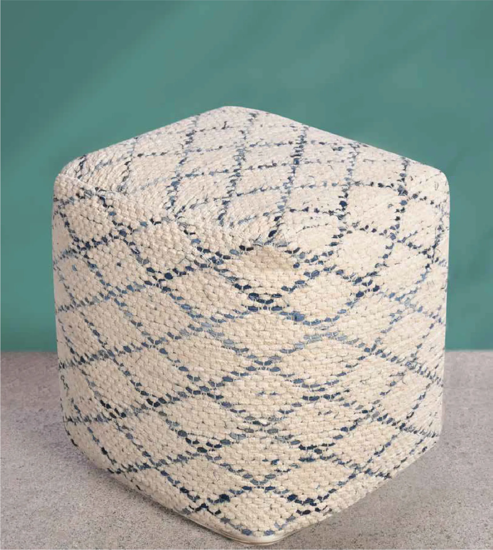 Matha Pouf Ivory/Blue 40 x 40 x 40 CM