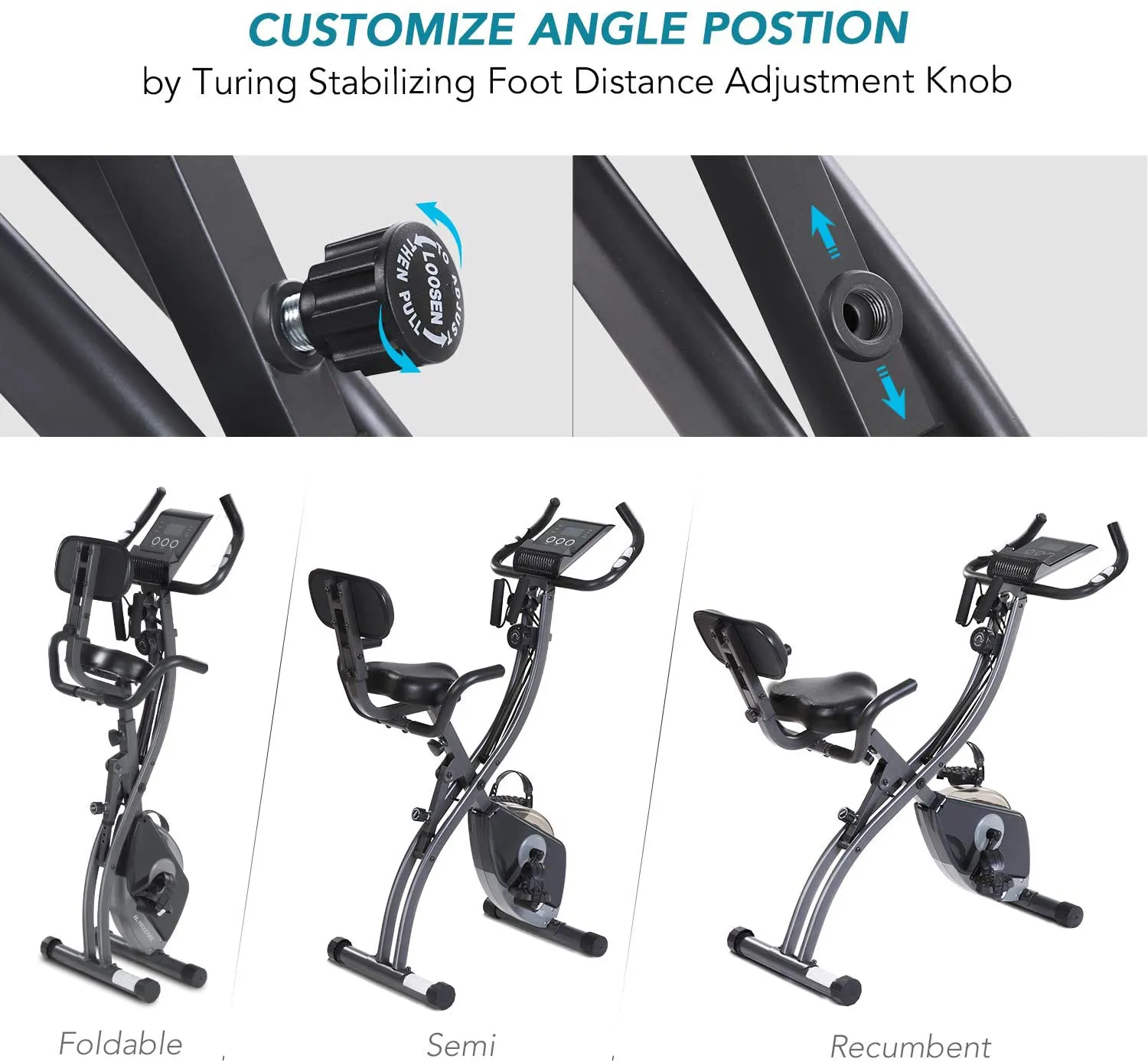 MaxKare Folding Magnetic Upright Exercise Bike w/Pulse Sensor/LCD Monitor Indoor Cycling Bike Stationary Bike Recumbent Exercise Bike with Arm Resistance Bands, Perfect for Home Use