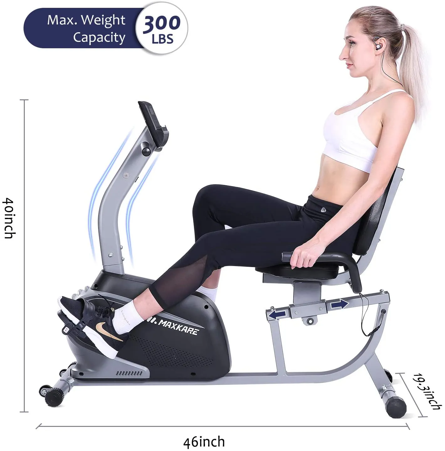 MaxKare Recumbent Exercise Bike Indoor Cycling Stationary Bike with Adjustable Seat and Resistance, Pulse Monitor/Phone Holder (Seat Height Adjustment by Lever)