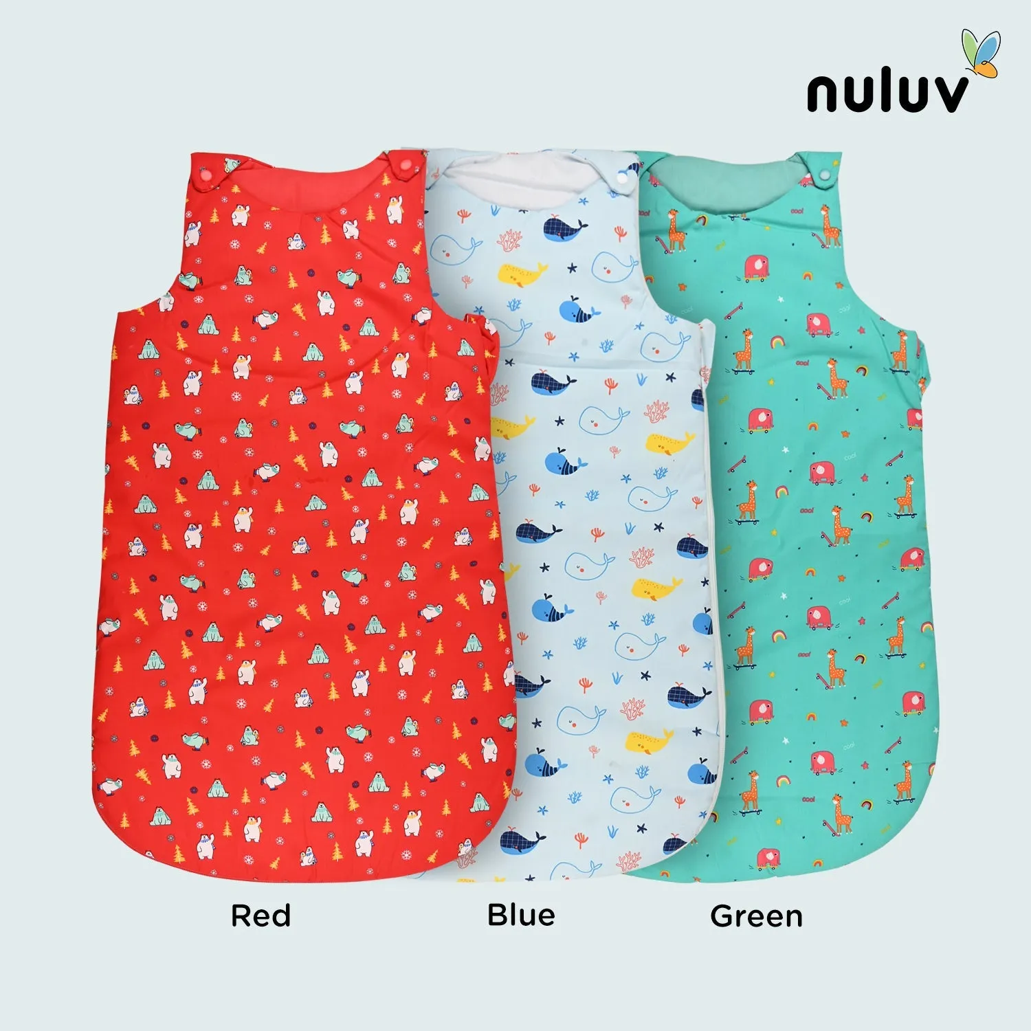 Nuluv Lt Green Sleeping Bag 100 % Organic Cotton with Antimicrobial Finish