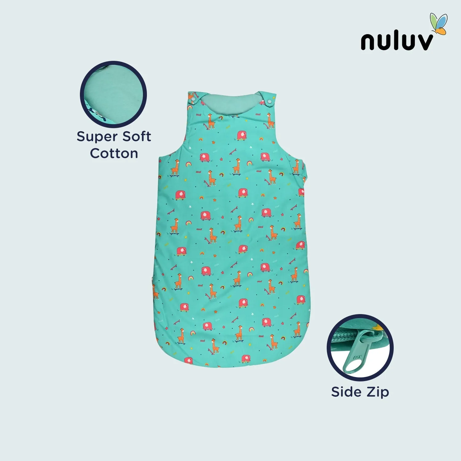 Nuluv Lt Green Sleeping Bag 100 % Organic Cotton with Antimicrobial Finish