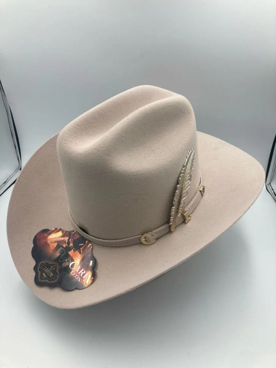 Official Carin Leon Cowboy Felt Hat with Silver Feather Beige