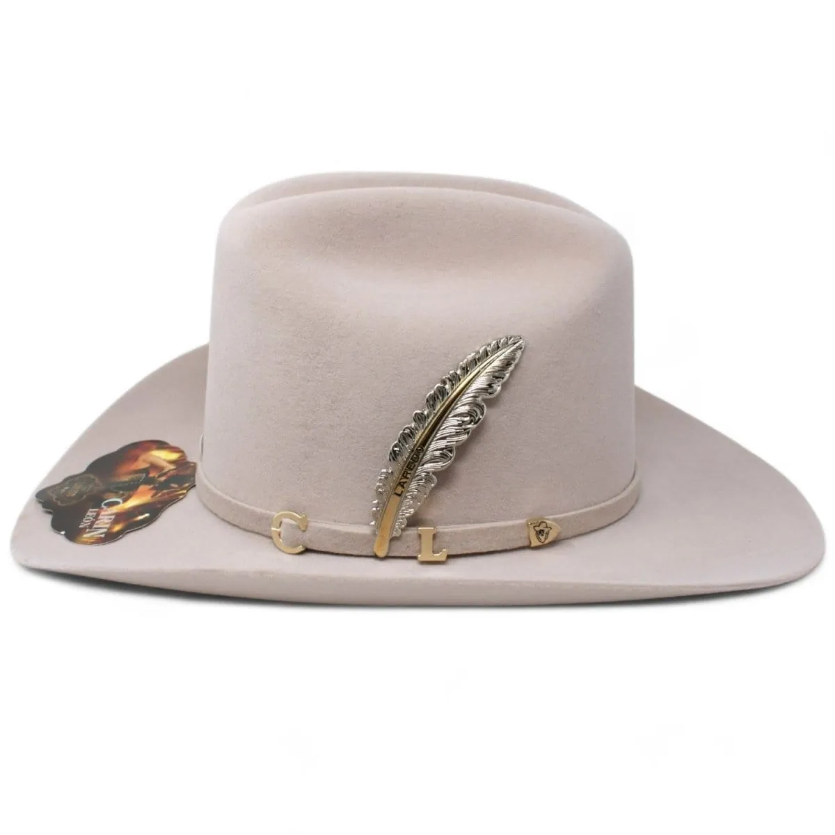 Official Carin Leon Cowboy Felt Hat with Silver Feather Beige