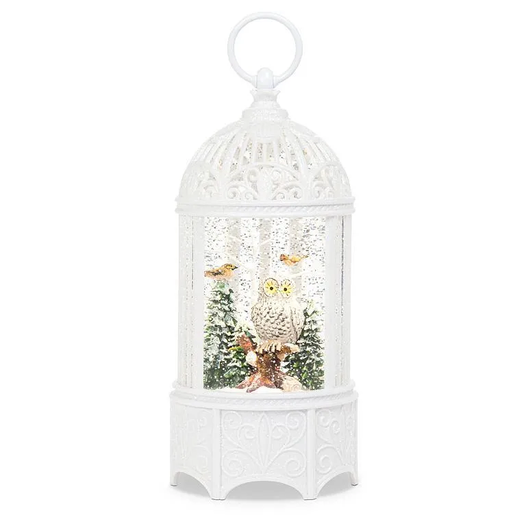 Owl & Birds in Cage Glitter LED Lantern