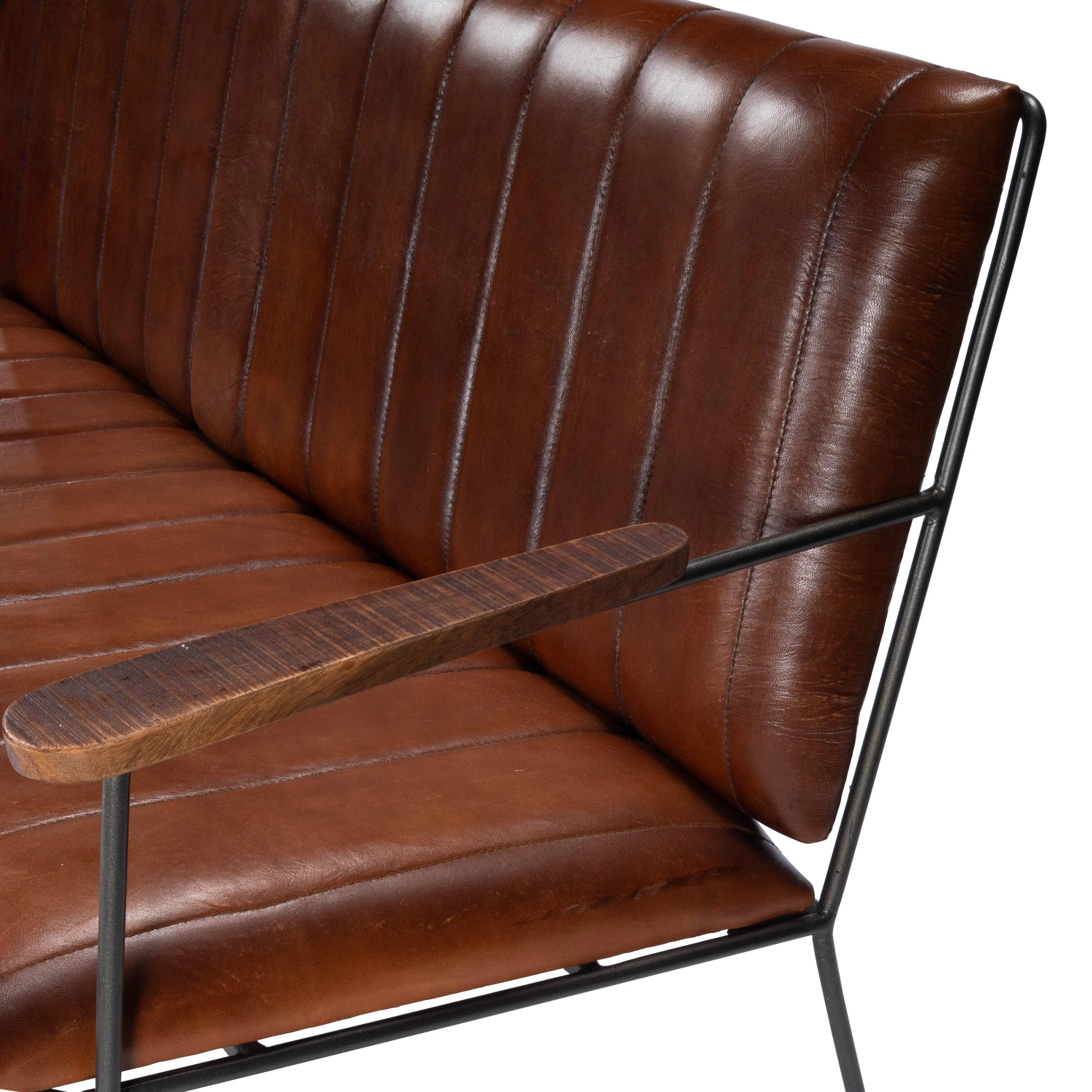 Phoenix Leather & Metal 53"W Bench in Medium Brown  5482330