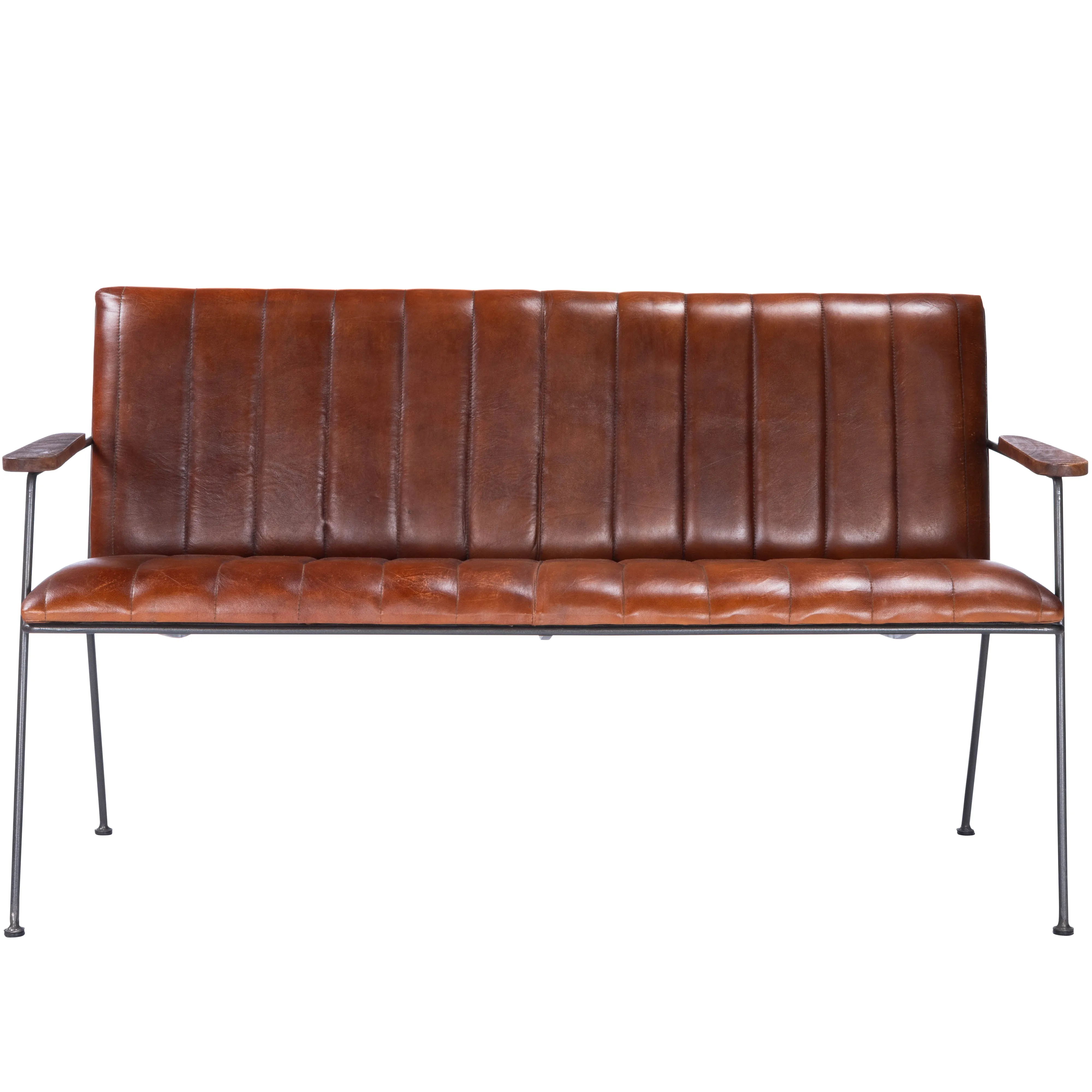 Phoenix Leather & Metal 53"W Bench in Medium Brown  5482330