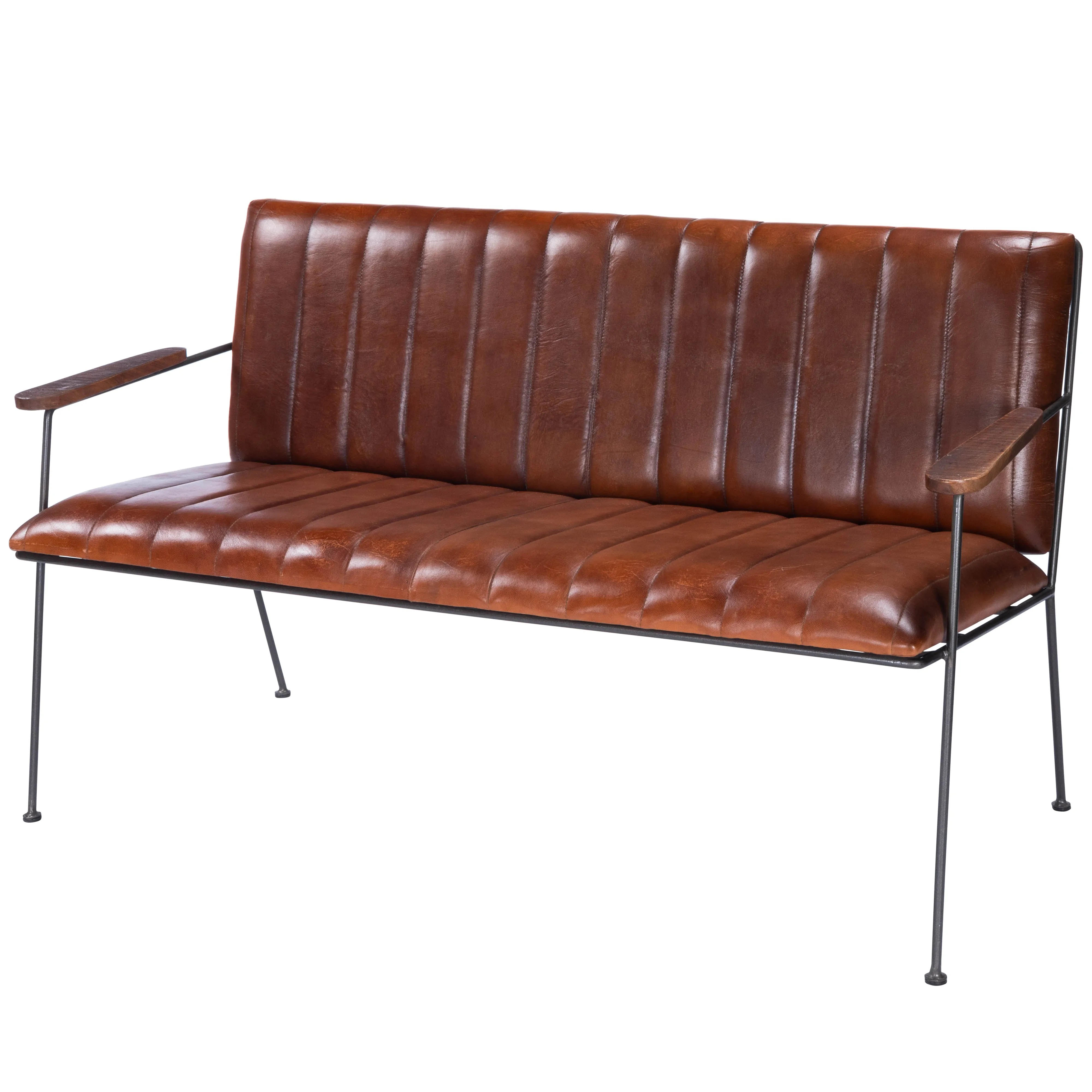 Phoenix Leather & Metal 53"W Bench in Medium Brown  5482330