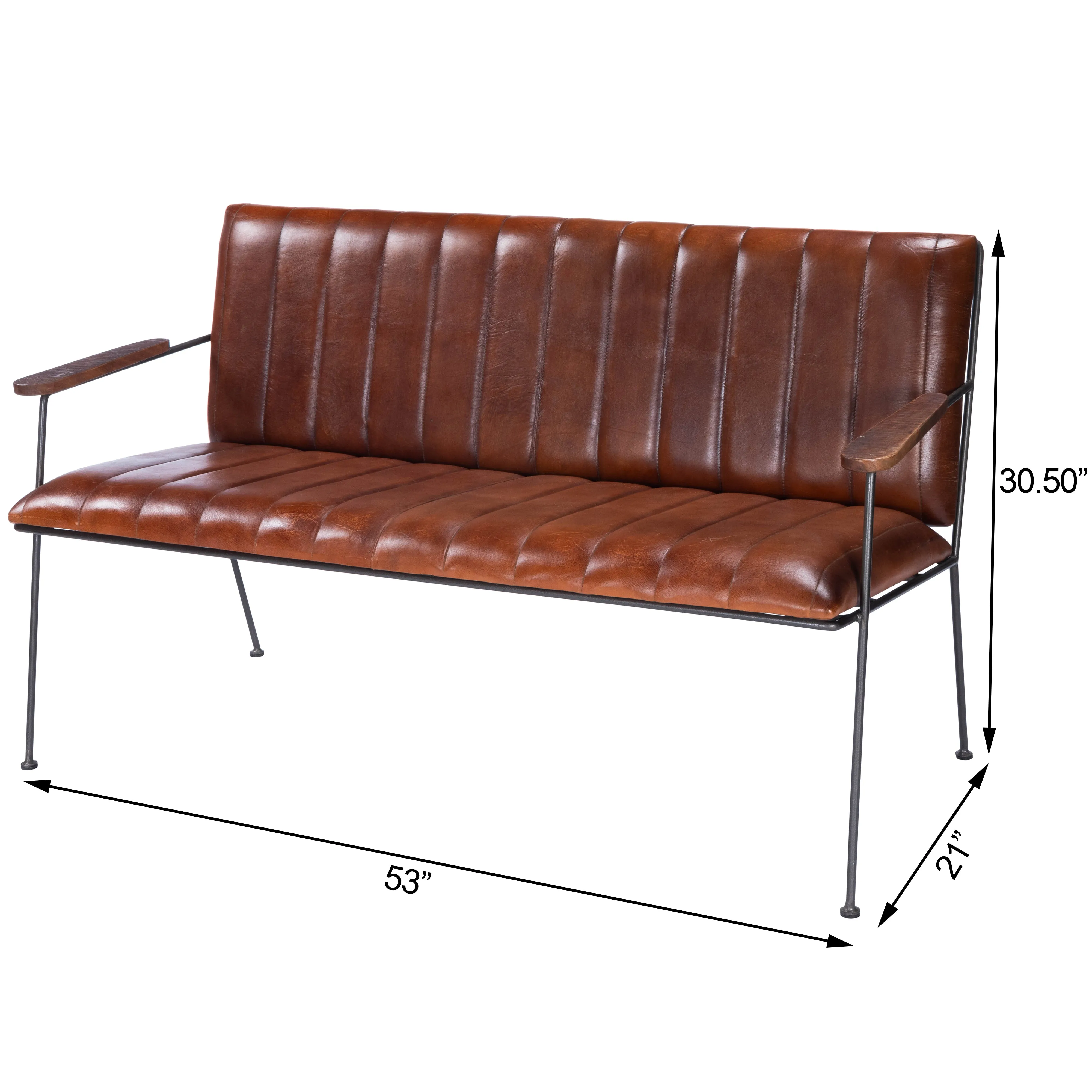 Phoenix Leather & Metal 53"W Bench in Medium Brown  5482330