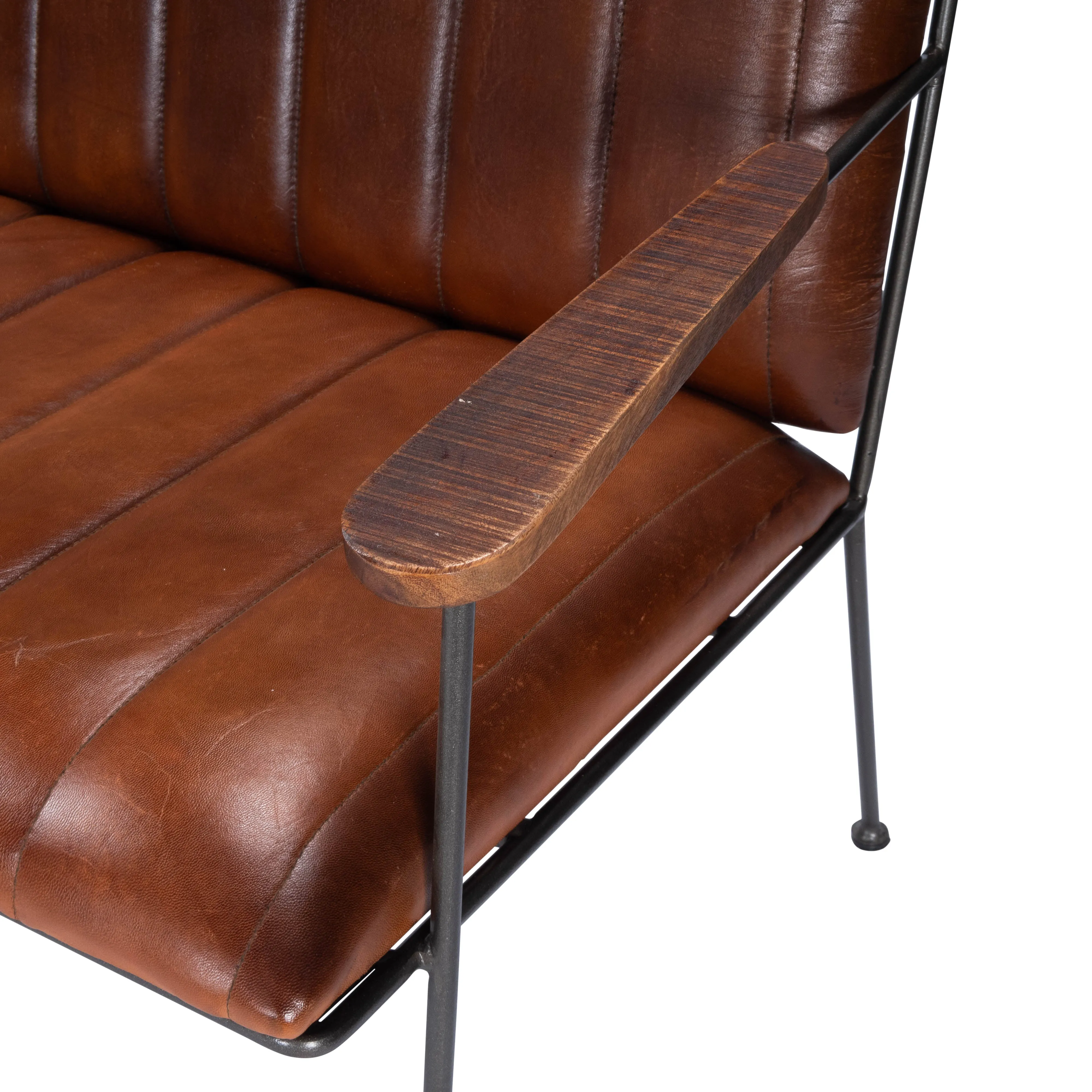 Phoenix Leather & Metal 53"W Bench in Medium Brown  5482330