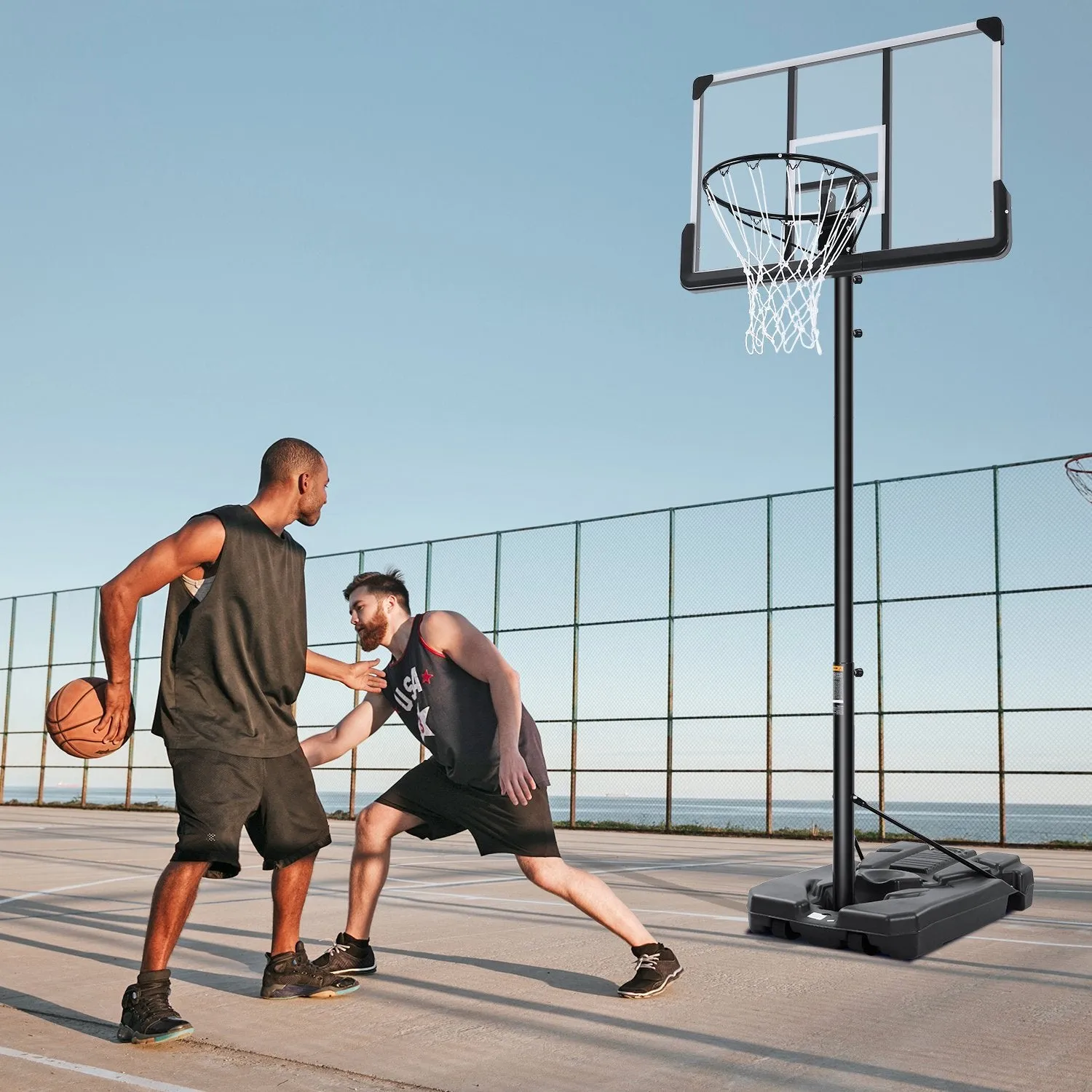 Portable Basketball Hoop & Goal Basketball System Basketball Equipment Height Adjustable 7ft Gin-10ft with 44 Inch Backboard and Wheels for Youth Kids Indoor Outdoor