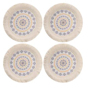 Round Boho Placemats - 9''X9'' Washable Cotton Teapot Mats - Thick Circular