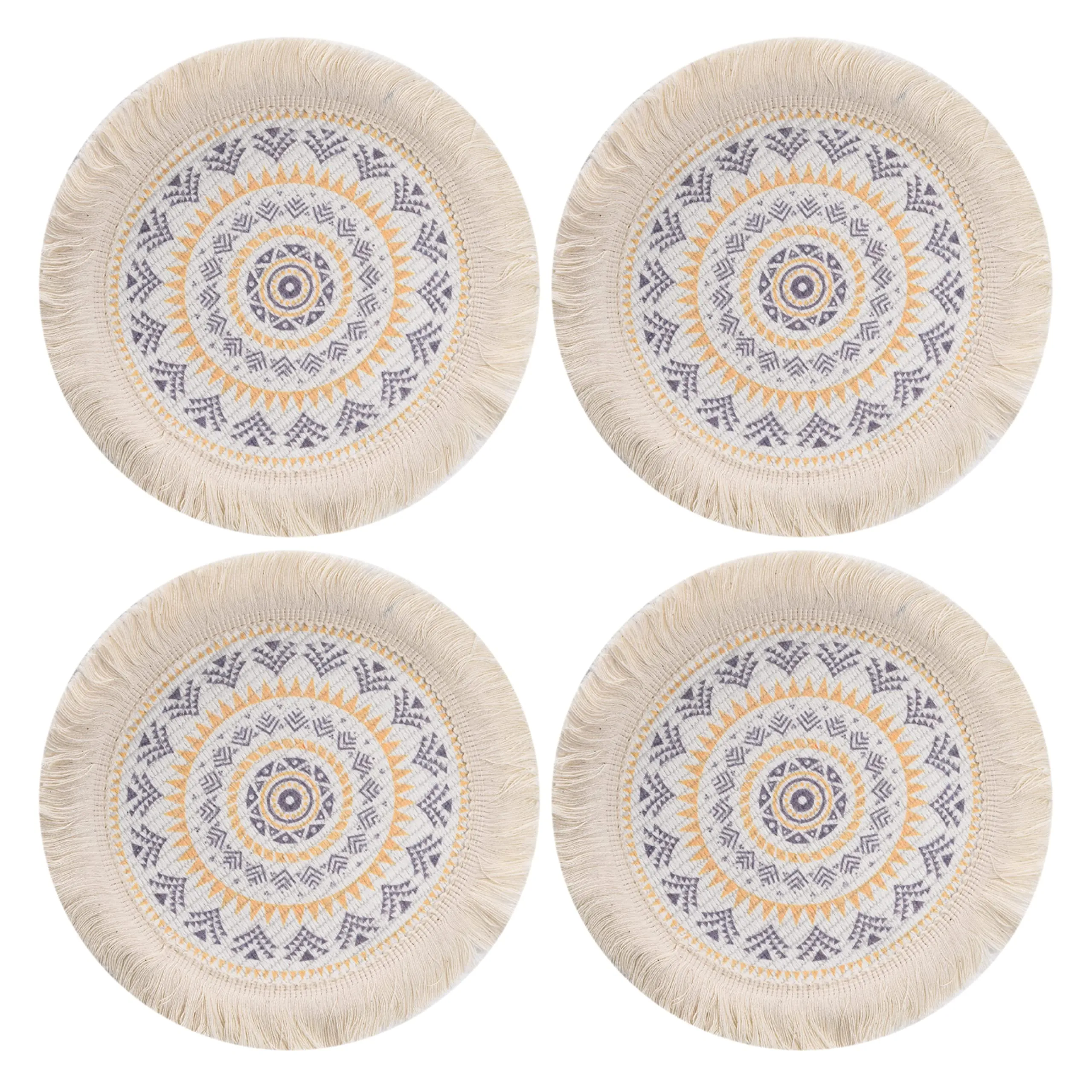 Round Boho Placemats - 9''X9'' Washable Cotton Teapot Mats - Thick Circular